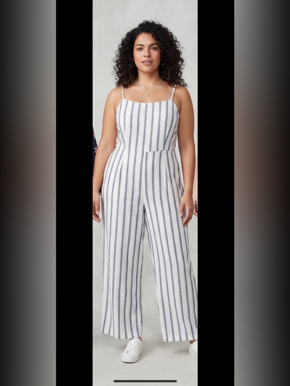 Striped White and Navy Wide-Leg Jumpsuit